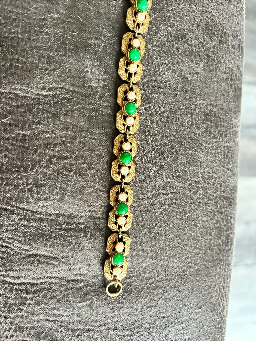 FLORENZA Gold-Tone Bracelet with Green Cabochon Accents